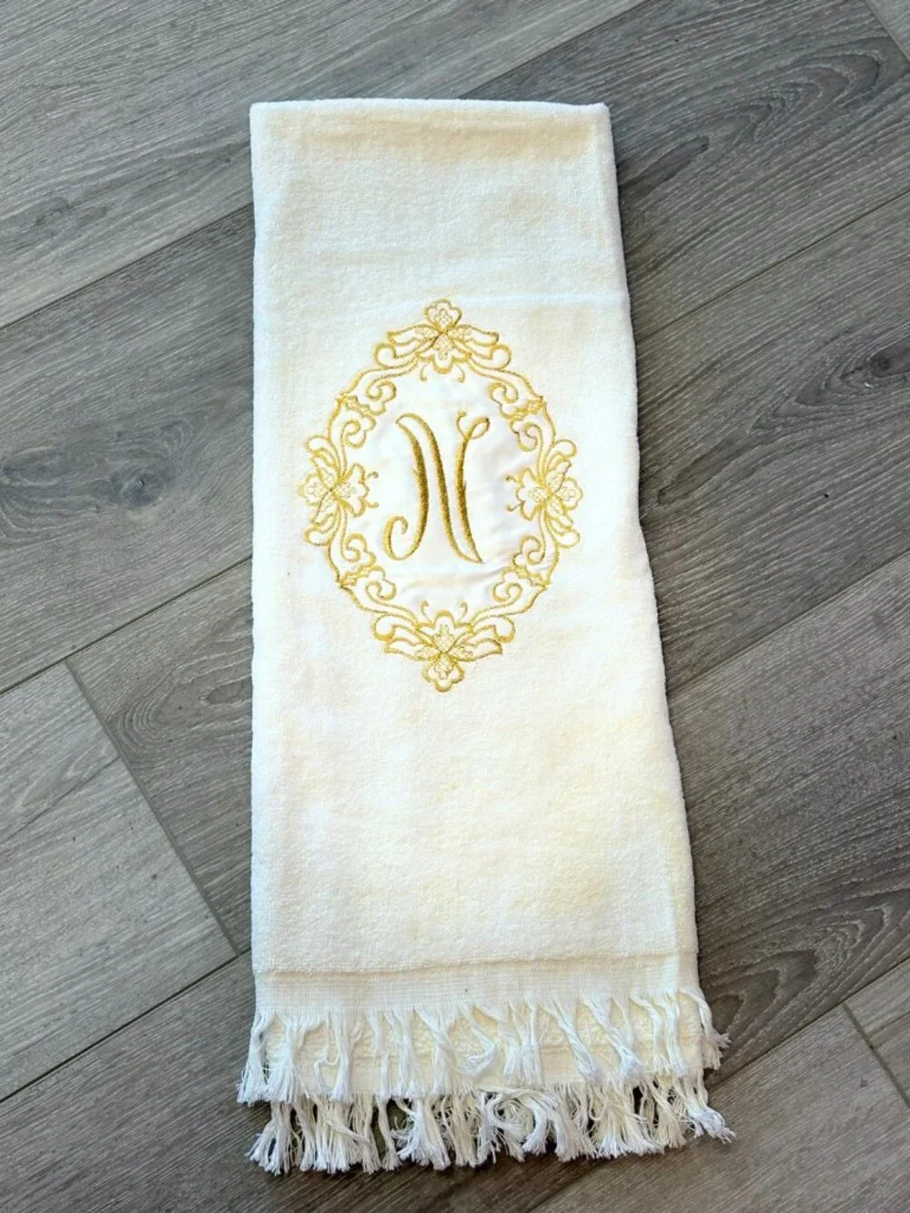 Vintage Barth & Dreyfuss Gold Monogrammed “N” Royal Terry Bath Towel~Made in USA